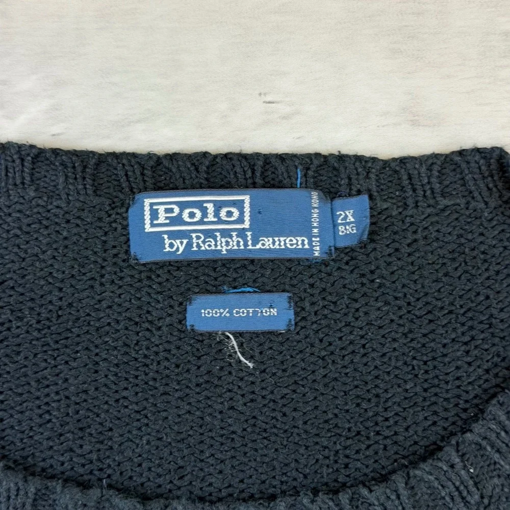 Polo Ralph Lauren Mens 2X Big Black Cotton Knit Crewneck Sweater
